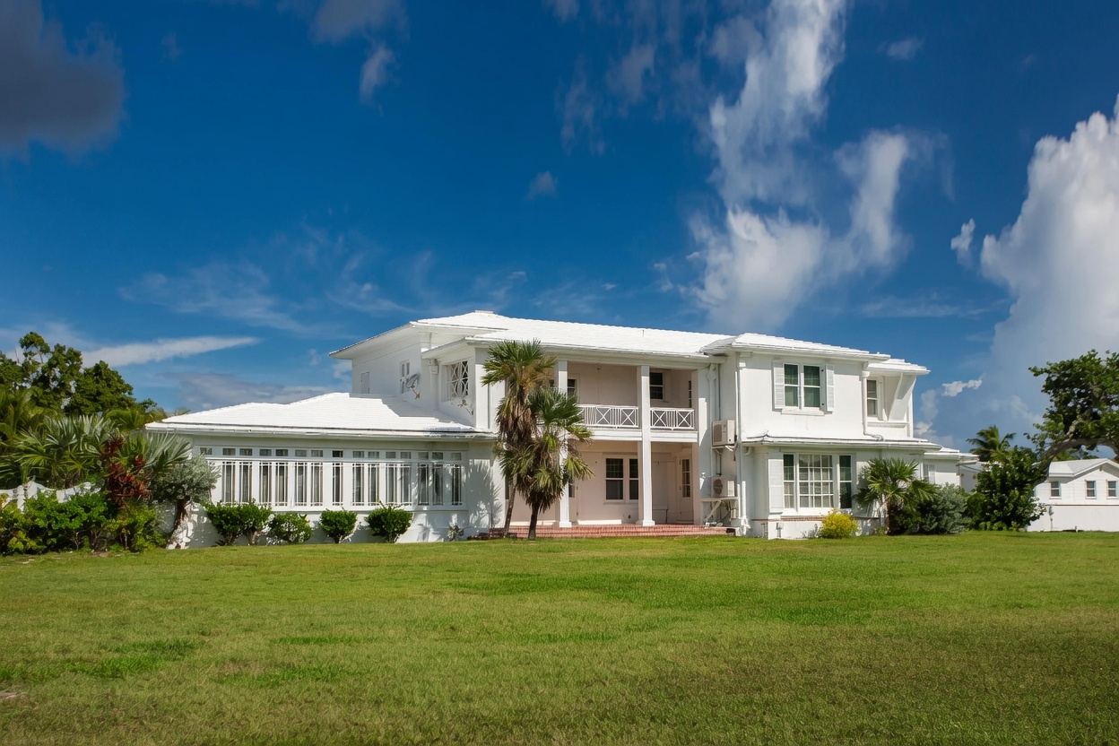 Historic white columned main house of Thompson Island Key West